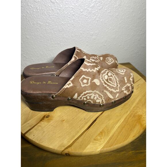 Diego di Lucca Brazil Womens Calf Hair Clogs Mules Brown Wood Heel size 10 - Picture 6 of 8